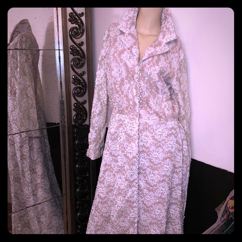 Hand beaded custom lace coat dress Couture